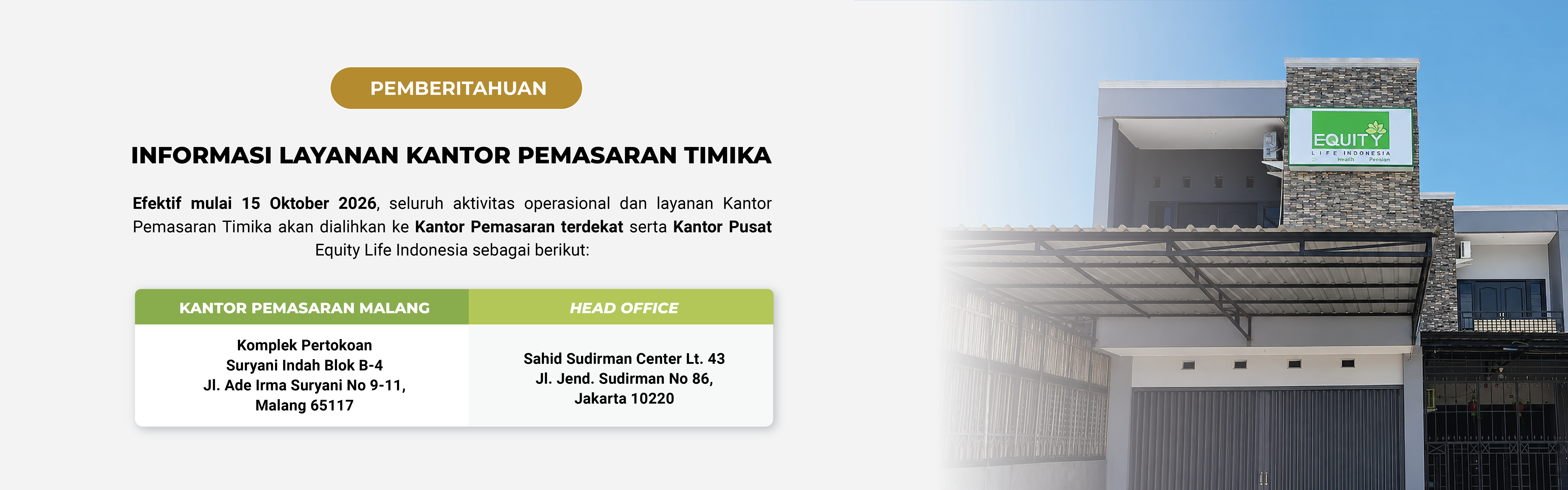Pengumuman penutupan kantor cabang